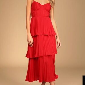 Lulu’s Red Tiered Bustier Midi Dress NWOT